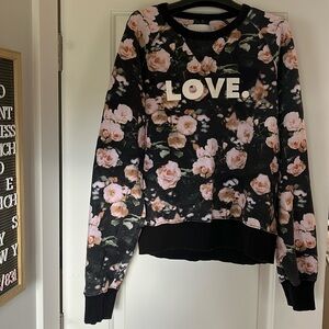 Rebecca Minkoff LOVE Sweatshirtrt Black Flower Print M